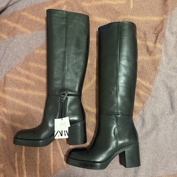 ZARA GENUINE LEATHER HEELED KNEE HIGH BOOTS size 6.5 - Picture 4 of 9